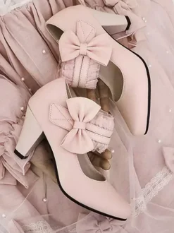 Sweet Lolita Footwear Bows Leather Prism Heel Lolita Pumps