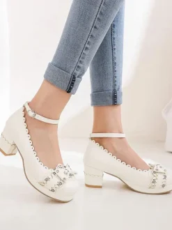 Sweet Lolita Footwear Bows Leather Chunky Heel Lolita Shoes