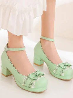 Sweet Lolita Footwear Bows Leather Chunky Heel Lolita Shoes