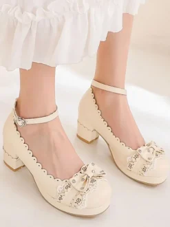 Sweet Lolita Footwear Bows Leather Chunky Heel Lolita Shoes