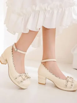 Sweet Lolita Footwear Bows Leather Chunky Heel Lolita Shoes