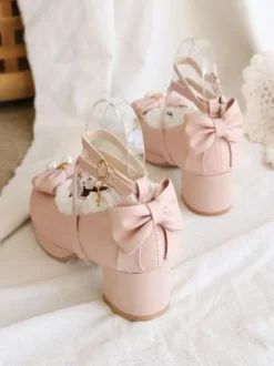 Sweet Lolita Footwear Bows Ruffles Leather Chunky Heel Lolita Pumps