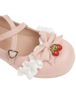 Sweet Lolita Footwear Bows Ruffles Strawberry Round Toe Leather Lolita Shoes