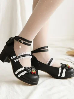 Sweet Lolita Footwear Bows Strawberry Round Toe Leather Lolita Shoes