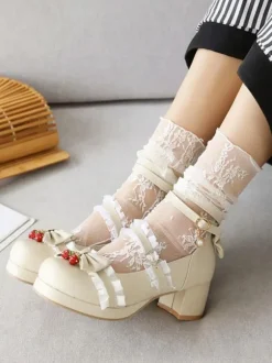 Sweet Lolita Footwear Bows Strawberry Round Toe Leather Lolita Shoes