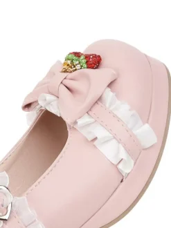 Sweet Lolita Footwear Bows Strawberry Round Toe Leather Lolita Shoes