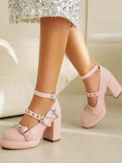 Sweet Lolita Footwear Lavender PU Leather Chunky Heel Lolita Pumps