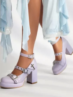 Sweet Lolita Footwear Lavender PU Leather Chunky Heel Lolita Pumps