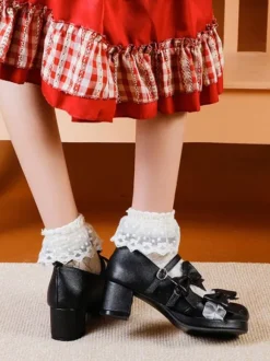Sweet Lolita Footwear Light Green Bows Round Toe PU Leather Lolita Pumps