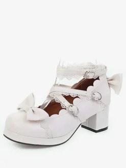 Sweet Lolita Footwear Pink Bow Ruffles Round Toe Leather Lolita Shoes