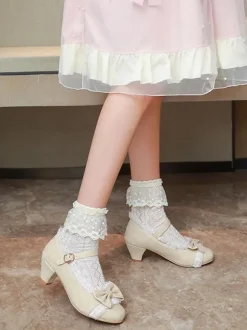 Sweet Lolita Footwear Pink Ruffles Bows Round Toe Suede Nap Lolita Shoes