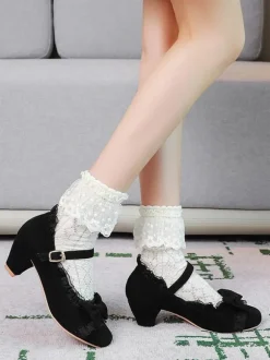 Sweet Lolita Footwear Pink Ruffles Bows Round Toe Suede Nap Lolita Shoes