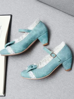 Sweet Lolita Footwear Pink Ruffles Bows Round Toe Suede Nap Lolita Shoes