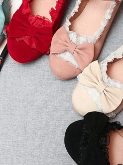 Sweet Lolita Footwear Pink Ruffles Bows Round Toe Suede Nap Lolita Shoes