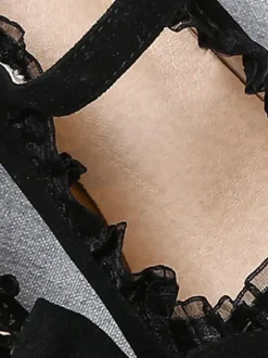 Sweet Lolita Footwear Pink Ruffles Bows Round Toe Suede Nap Lolita Shoes