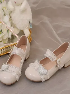 Sweet Lolita Footwear Pink Ruffles Color Block Chunky Heel Mary Jane Lolita Pumps