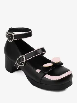 Sweet Lolita Footwear Red Bows PU Leather Chunky Heel Lolita Pumps
