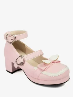 Sweet Lolita Footwear Red Bows PU Leather Chunky Heel Lolita Pumps