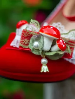 Sweet Lolita Footwear Red Pearls Lace Ruffles Chunky Heel Lolita Shoes