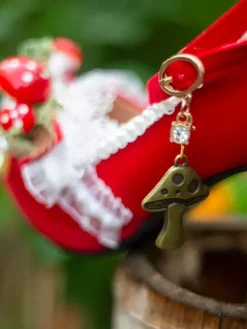 Sweet Lolita Footwear Red Pearls Lace Ruffles Chunky Heel Lolita Shoes