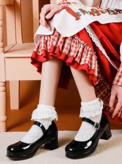 Sweet Lolita Footwear Red PU Leather Chunky Heel Lolita Pumps