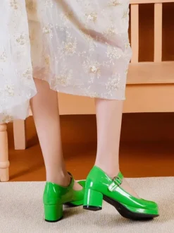 Sweet Lolita Footwear Red PU Leather Chunky Heel Lolita Pumps