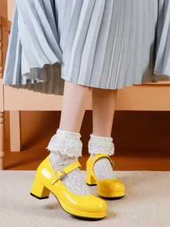 Sweet Lolita Footwear Red PU Leather Chunky Heel Lolita Pumps