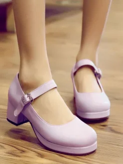 Sweet Lolita Footwear Round Toe Leather Ankle Strap Lolita Pumps