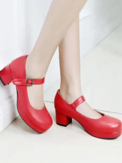 Sweet Lolita Footwear Round Toe Leather Ankle Strap Lolita Pumps
