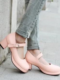 Sweet Lolita Footwear Round Toe Leather Ankle Strap Lolita Pumps