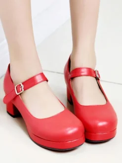 Sweet Lolita Footwear Round Toe Leather Ankle Strap Lolita Pumps