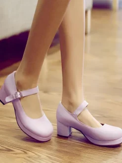 Sweet Lolita Footwear Round Toe Leather Ankle Strap Lolita Pumps