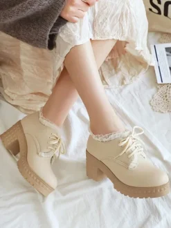 Sweet Lolita Footwear Round Toe Chunky Heel Leather Lolita Shoes