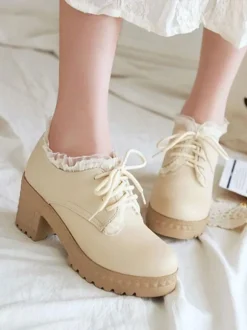 Sweet Lolita Footwear Round Toe Chunky Heel Leather Lolita Shoes