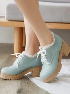 Sweet Lolita Footwear Round Toe Chunky Heel Leather Lolita Shoes