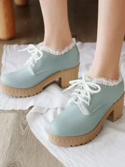 Sweet Lolita Footwear Round Toe Chunky Heel Leather Lolita Shoes