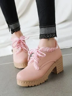 Sweet Lolita Footwear Round Toe Chunky Heel Leather Lolita Shoes
