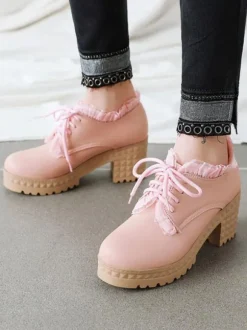 Sweet Lolita Footwear Round Toe Chunky Heel Leather Lolita Shoes