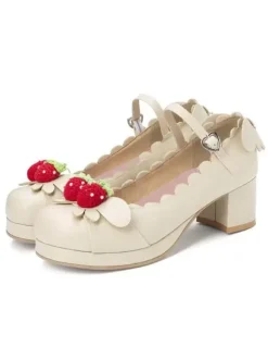 Sweet Lolita Footwear Strawberry Leather Chunky Heel Lolita Shoes