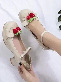 Sweet Lolita Footwear Strawberry Leather Chunky Heel Lolita Shoes