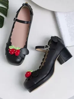 Sweet Lolita Footwear Strawberry Leather Chunky Heel Lolita Shoes