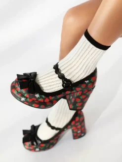 Sweet Lolita Footwear White Bows Applique PU Leather Chunky Heel Lolita Pumps