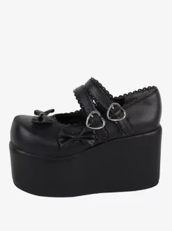 Sweet Lolita Footwear White Bows Round Toe PU Leather Lolita Pumps