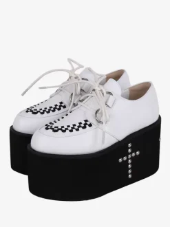 Sweet Lolita Footwear White Metallic Rivets Round Toe PU Leather Lolita Shoes