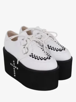 Sweet Lolita Footwear White Metallic Rivets Round Toe PU Leather Lolita Shoes