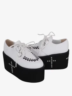 Sweet Lolita Footwear White Metallic Rivets Round Toe PU Leather Lolita Shoes