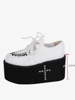 Sweet Lolita Footwear White Metallic Rivets Round Toe PU Leather Lolita Shoes