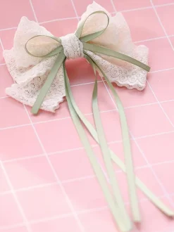 Sweet Lolita Hair Clip Lace Bow Two Tone Green Lolita Hair Accessory