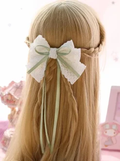 Sweet Lolita Hair Clip Lace Bow Two Tone Green Lolita Hair Accessory