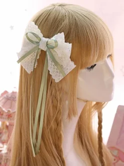 Sweet Lolita Hair Clip Lace Bow Two Tone Green Lolita Hair Accessory